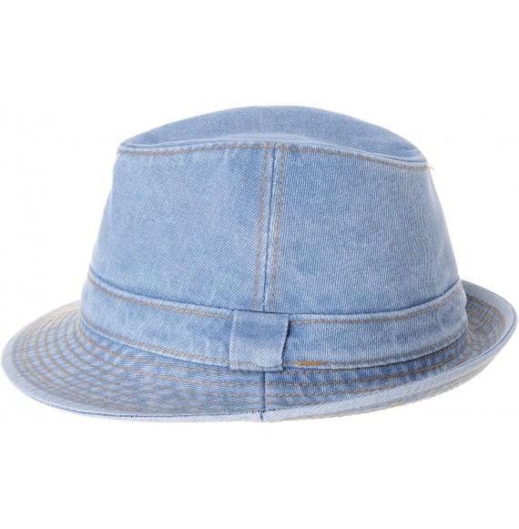 Fedoras Denim Fedora Hat Plain Stitch Washed Short Brim DW6646 - Skyblue - CY182ZLETW4