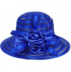 Sun Hats Women's Big Floral Fascinator Kentucky Derby Church Floppy Wide Brim Cloche Bucket Hat - Blue - CA11S1HI607