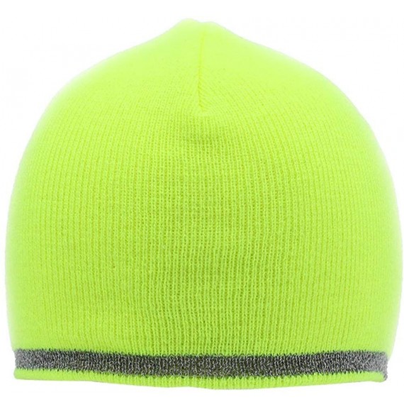 Skullies & Beanies Sports Visor Billed Knit Radar Cuff Beanie - Reflective Stripe Neon Yellow - CO194X6ECMX