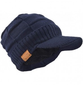 Newsboy Caps Retro Newsboy Knitted Hat with Visor Bill Winter Warm Hat for Men - Check-navy - C018IHEO5ZQ