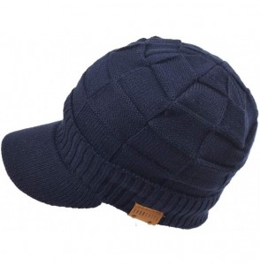 Newsboy Caps Retro Newsboy Knitted Hat with Visor Bill Winter Warm Hat for Men - Check-navy - C018IHEO5ZQ