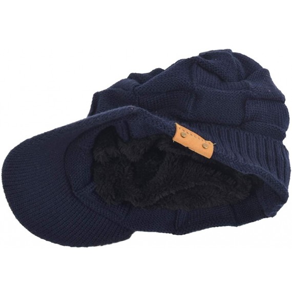 Newsboy Caps Retro Newsboy Knitted Hat with Visor Bill Winter Warm Hat for Men - Check-navy - C018IHEO5ZQ