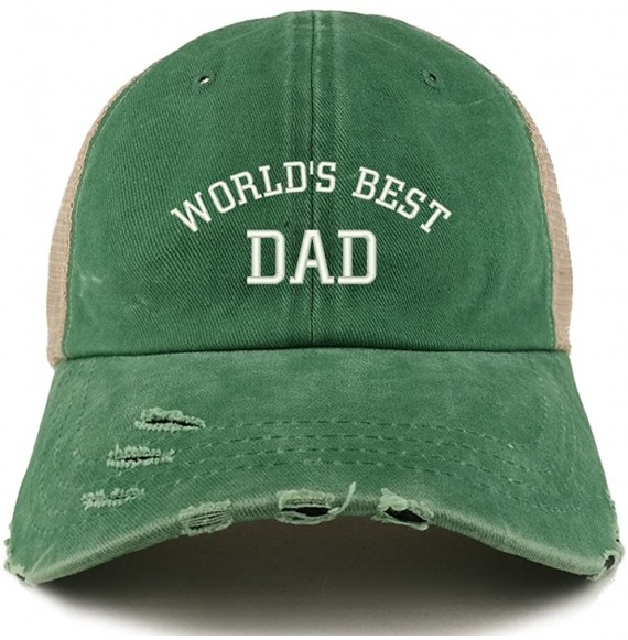 Baseball Caps World's Best Dad Embroidered Frayed Bill Trucker Mesh Back Cap - Kelly - CQ18CWTE359