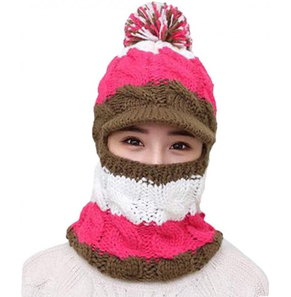 Skullies & Beanies Women Ladies Winter Hats Knit Warm Hat Conjoined Cap Hat Set - Brown - CN18KK5KAQI