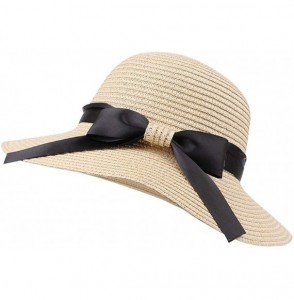 Sun Hats Women-Girls Straw Sun Hat Summer Beach Cap Foldable Visor Floppy Hats Wide Brim with Strap-Big Bowknot-Adjustable - ...