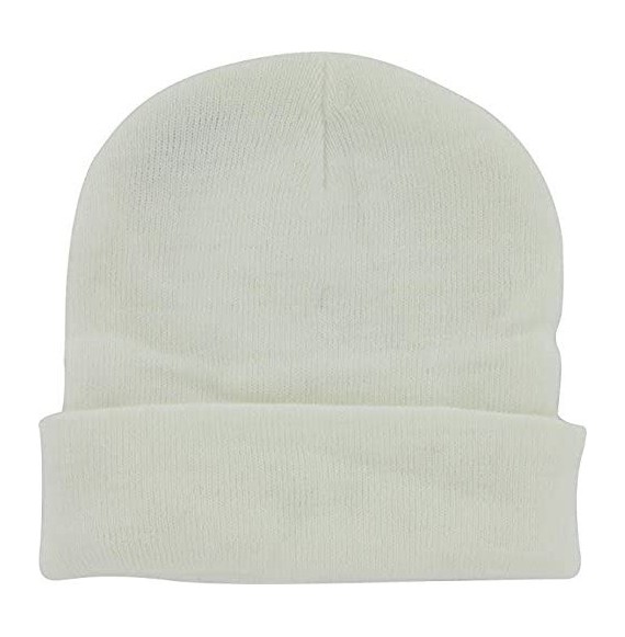 Skullies & Beanies Plain Knit Cap Cold Winter Cuff Beanie (40+ Multi Color Available) - White - CQ11OMKKQMD