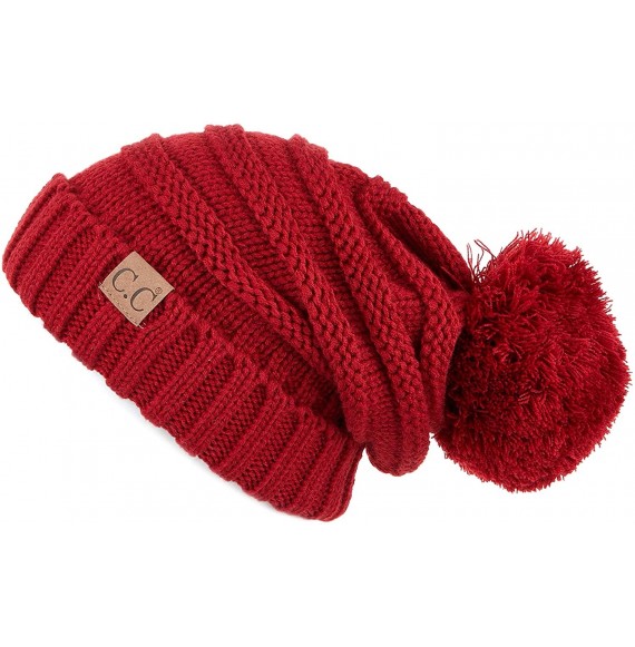 Skullies & Beanies Hatsandscarf CC Exclusives Unisex Oversized Slouchy Beanie with Pom (HAT-6242POM) --red - CZ18WISIQHE