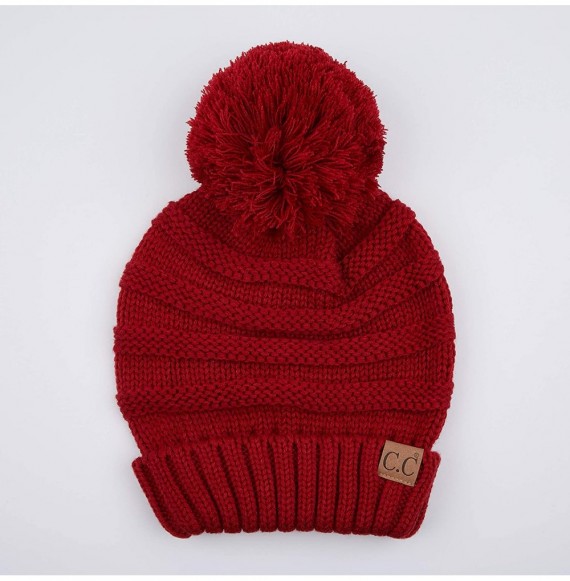 Skullies & Beanies Hatsandscarf CC Exclusives Unisex Oversized Slouchy Beanie with Pom (HAT-6242POM) --red - CZ18WISIQHE