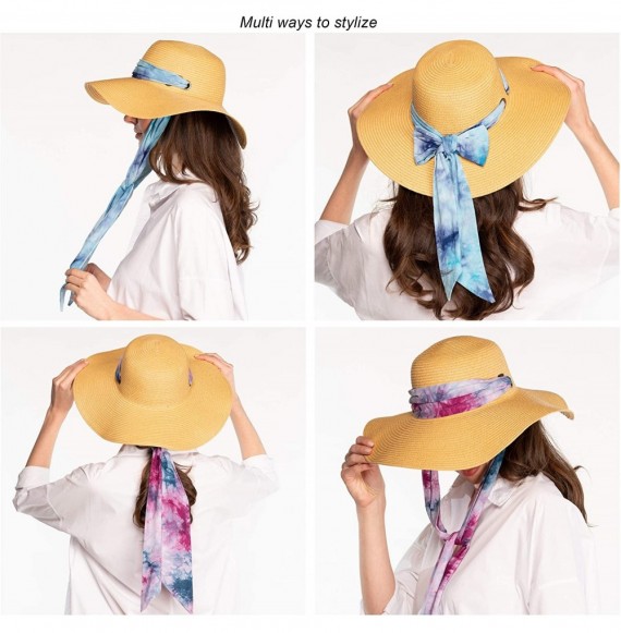 Sun Hats Pull Through Sash Scarf Eyelets Straw Hat Floppy Foldable Roll up Beach Travel Sun Hat (ST-2026-3017-20) - C7194RSLXG6