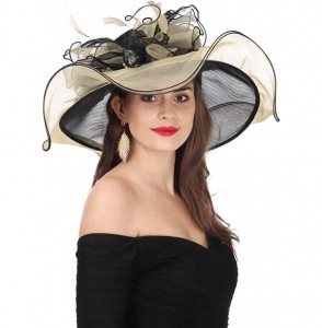 Sun Hats Women Kentucky Derby Church Cap Wide Brim Summer Sun Hat for Party Wedding - Bowknot-black/Champagne - C618E669TR0