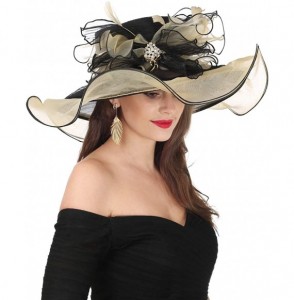 Sun Hats Women Kentucky Derby Church Cap Wide Brim Summer Sun Hat for Party Wedding - Bowknot-black/Champagne - C618E669TR0