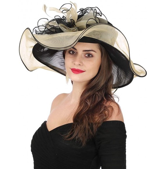 Sun Hats Women Kentucky Derby Church Cap Wide Brim Summer Sun Hat for Party Wedding - Bowknot-black/Champagne - C618E669TR0