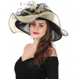 Sun Hats Women Kentucky Derby Church Cap Wide Brim Summer Sun Hat for Party Wedding - Bowknot-black/Champagne - C618E669TR0