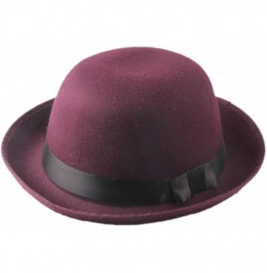 Fedoras Retro Hard Felt Women Men Fold Brim Billycock Round Top Crown Bowler Derby Hat (Size-57cm) - Wine - C418MDNMYM9