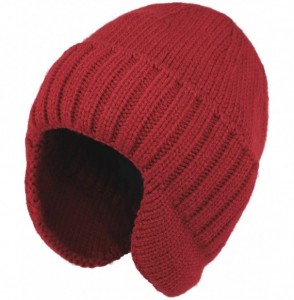 Skullies & Beanies Flammi Men's Winter Knit Earflap Beanie Hat Skull Cap Cuffed Beanie with Ear Covers - Red - CV18IWS8IZ4