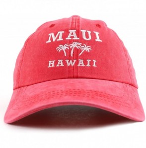 Baseball Caps Maui Hawaii with Palm Tree Embroidered Unstructured Baseball Cap - Red - C218ZG2TAOT