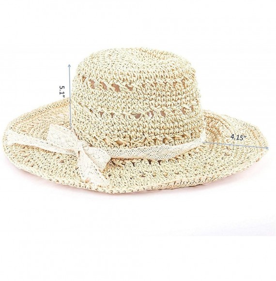 Sun Hats Floppy Straw Sun Hat for Women Girls-Mid Brimmed-Head Girth 22-23" - Beige 1 - CD18DYOT9Q9