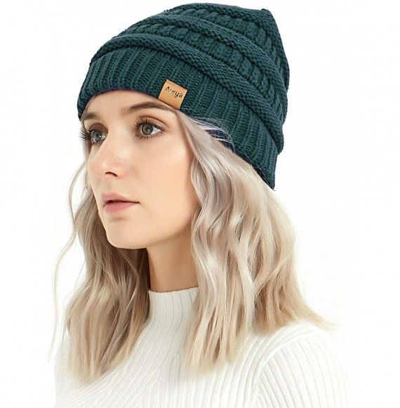 Skullies & Beanies Winter Cable Knit Beanie Hat and Infinity Scarf Set-Men&Women Warm Skull Cap - Teal Blue - C018K52SC6E