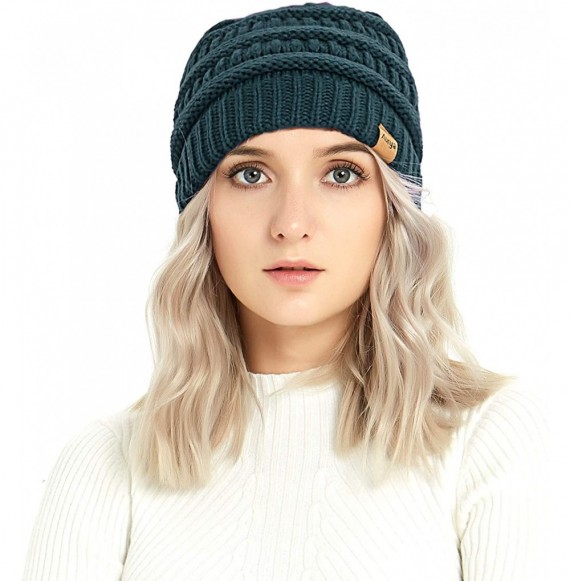 Skullies & Beanies Winter Cable Knit Beanie Hat and Infinity Scarf Set-Men&Women Warm Skull Cap - Teal Blue - C018K52SC6E