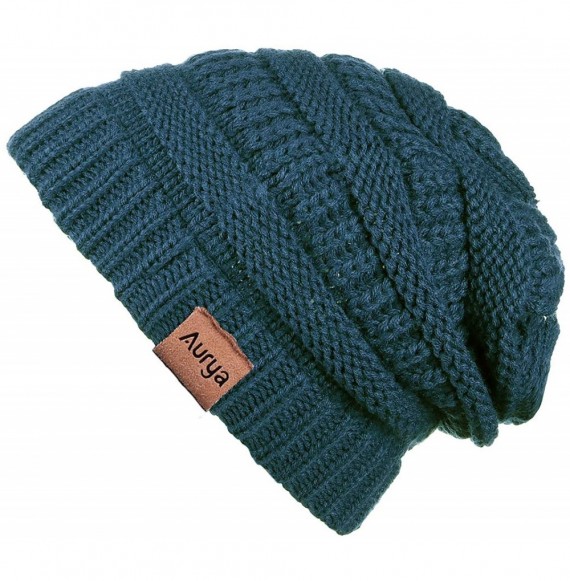 Skullies & Beanies Winter Cable Knit Beanie Hat and Infinity Scarf Set-Men&Women Warm Skull Cap - Teal Blue - C018K52SC6E