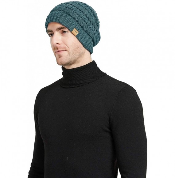 Skullies & Beanies Winter Cable Knit Beanie Hat and Infinity Scarf Set-Men&Women Warm Skull Cap - Teal Blue - C018K52SC6E