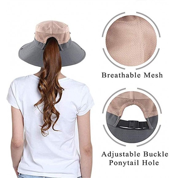 Sun Hats Protection Foldable Outdoor Fishing Ponytail - Pink - CA18WG9MQGR