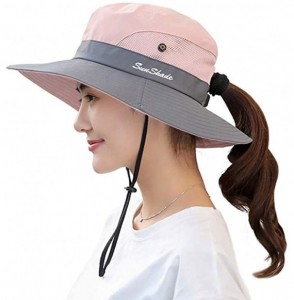 Sun Hats Protection Foldable Outdoor Fishing Ponytail - Pink - CA18WG9MQGR