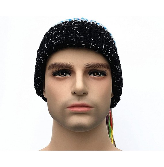 Skullies & Beanies Men/Women Barbarian Vagabond Knit Hat Wig Ponytail Beanie Funny Caps - Black - CR1873MS4R4