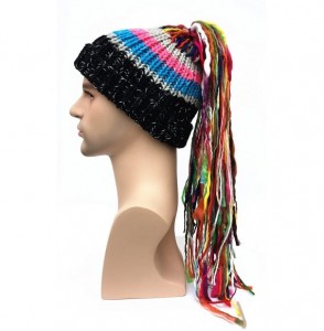 Skullies & Beanies Men/Women Barbarian Vagabond Knit Hat Wig Ponytail Beanie Funny Caps - Black - CR1873MS4R4