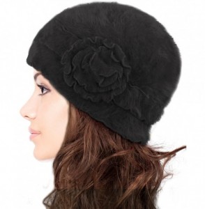 Skullies & Beanies Women's Super Soft Solid Color Knit Angora Beanie Hat - Flower - Black - C612CDTHI5R