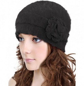 Skullies & Beanies Women's Super Soft Solid Color Knit Angora Beanie Hat - Flower - Black - C612CDTHI5R