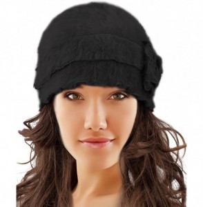 Skullies & Beanies Women's Super Soft Solid Color Knit Angora Beanie Hat - Flower - Black - C612CDTHI5R