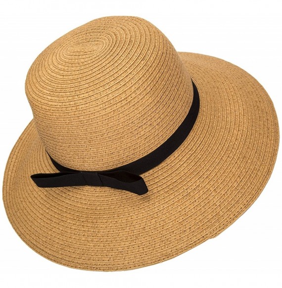 Sun Hats Women Floppy Sun Beach Straw Hats Wide Brim Packable Summer Cap - Khaki - C7183IY5LLG