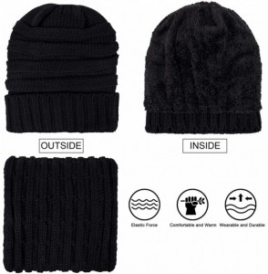 Skullies & Beanies Womens Winter Hats Infinity Scarf Set Warm Knit Fleece Slouchy Beanie Hat Gifts - A6-solid Black - CR18XT0...