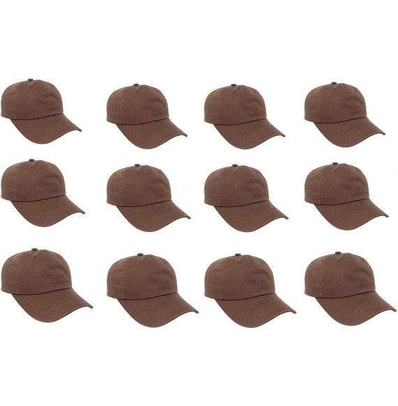 Baseball Caps Wholesale 12-Pack Baseball Cap Adjustable Size Plain Blank All Cotton Solid Color dad Hat - Brown - CX195SSHY33