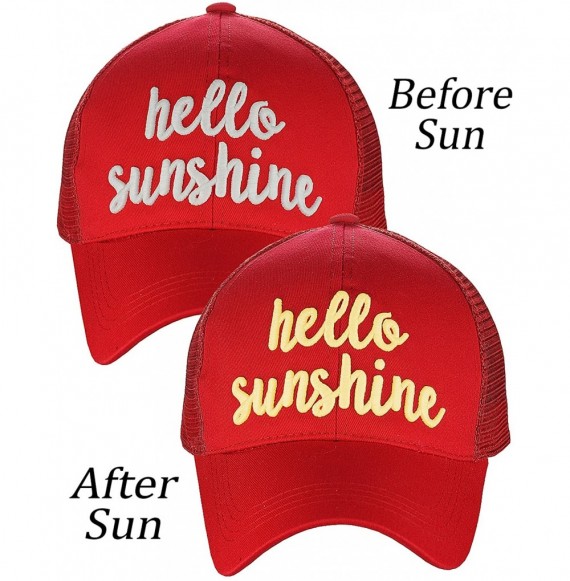 Baseball Caps Ponycap Color Changing 3D Embroidered Quote Adjustable Trucker Baseball Cap - Hello Sunshine- Red - CC18D9323YT