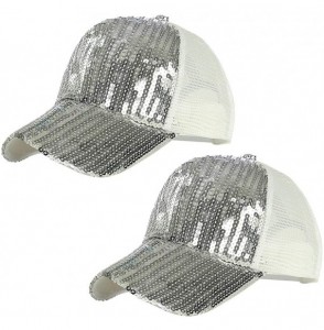 Baseball Caps 2 Pack Unisex Glitter Adjustable Baseball Cap Ponycap Messy Ponytail Mesh Trucker Sun Visor Cap - Silver - CD18...