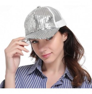 Baseball Caps 2 Pack Unisex Glitter Adjustable Baseball Cap Ponycap Messy Ponytail Mesh Trucker Sun Visor Cap - Silver - CD18...