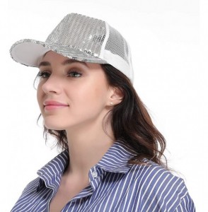 Baseball Caps 2 Pack Unisex Glitter Adjustable Baseball Cap Ponycap Messy Ponytail Mesh Trucker Sun Visor Cap - Silver - CD18...