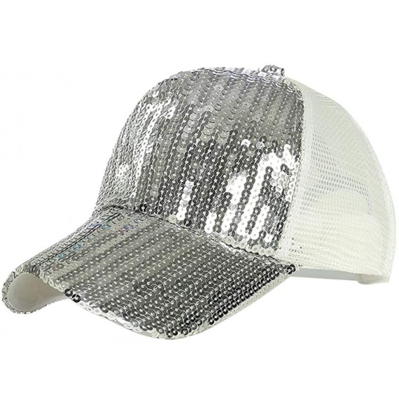 Baseball Caps 2 Pack Unisex Glitter Adjustable Baseball Cap Ponycap Messy Ponytail Mesh Trucker Sun Visor Cap - Silver - CD18...