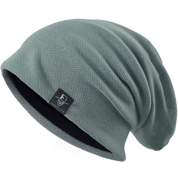 Skullies & Beanies Mens Slouchy Beanie Skull Cap Summer Thin Baggy Oversized Knit Hat B301 - Green - C0180AUELO2