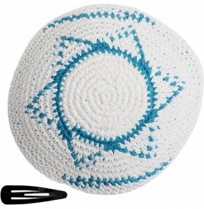 Skullies & Beanies Star of David Jewish KippahHatFor Men & Kids with Clip Beautifully Knitted - Israel Flag - CE1880C6Y50