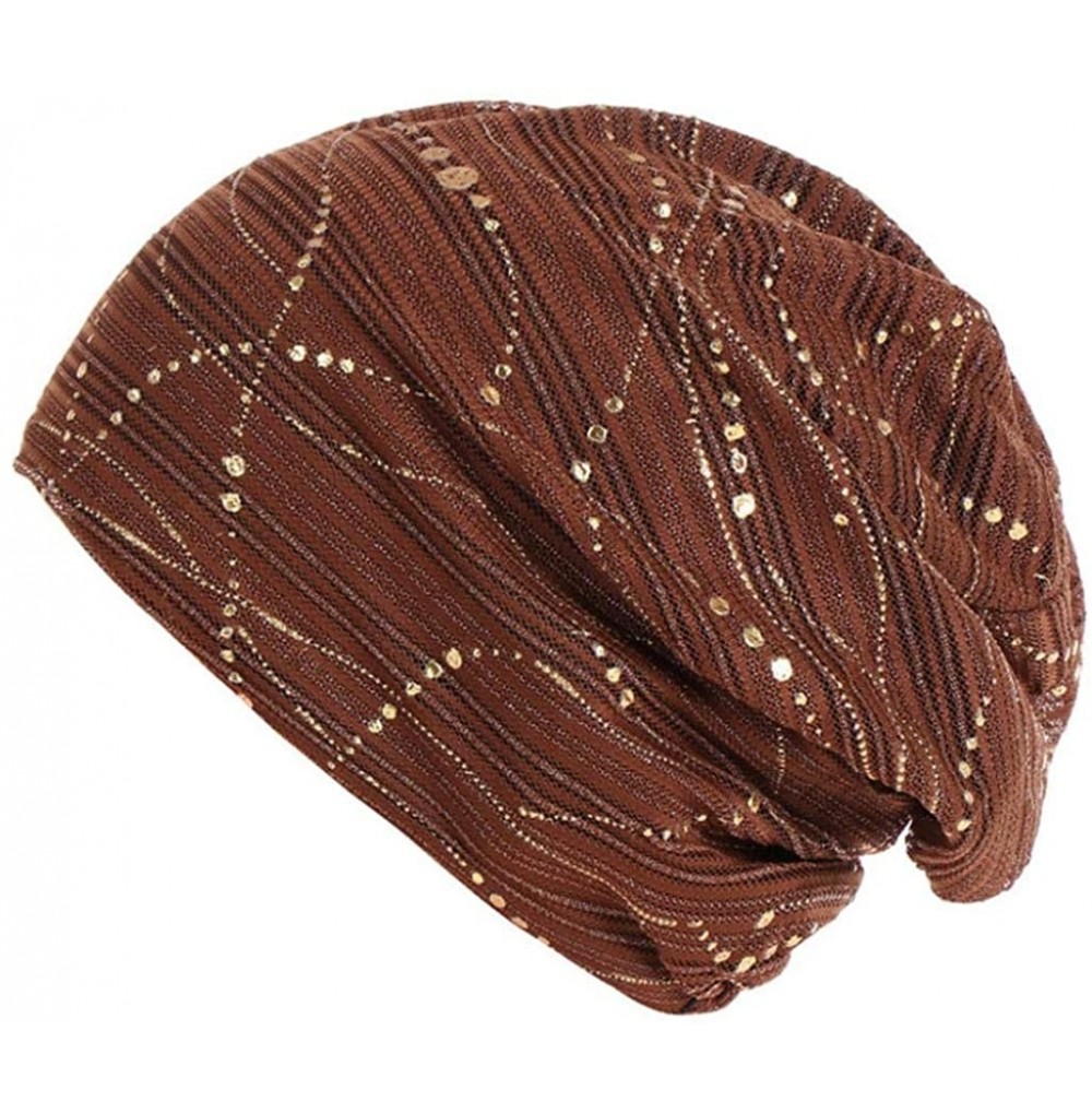 Skullies & Beanies Womens Floral Beanie Hat Chemo Cap Stretch Slouchy Turban Scarf Headwear - Brown - CI18H0WXNTN