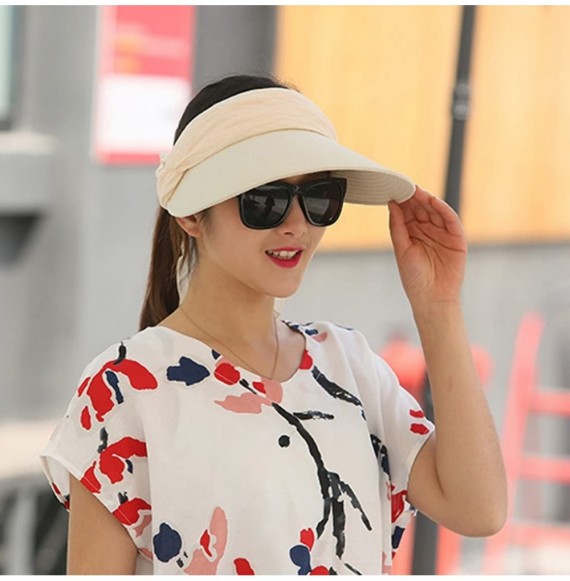 Sun Hats Floppy Summer UPF50+ Foldable Sun Beach Hats Accessories Wide Brim for Women - Beige Empty Top - C4182S4L2UK