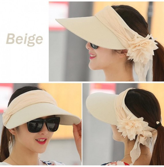 Sun Hats Floppy Summer UPF50+ Foldable Sun Beach Hats Accessories Wide Brim for Women - Beige Empty Top - C4182S4L2UK