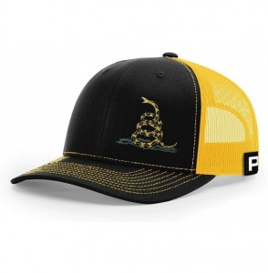 Baseball Caps Don't Tread on Me Lower Left Traditional Back Mesh Hat Gadsden Snake Flag Cap - Black Front / Gold Mesh - CQ197...