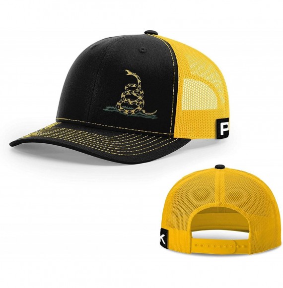 Baseball Caps Don't Tread on Me Lower Left Traditional Back Mesh Hat Gadsden Snake Flag Cap - Black Front / Gold Mesh - CQ197...