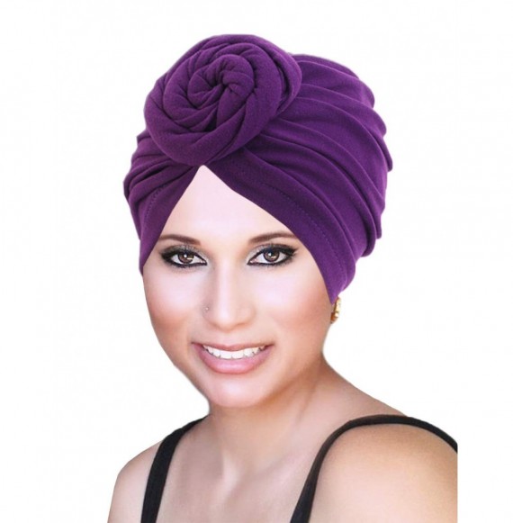 Skullies & Beanies Cotton Hair Bonnets Cap for Black Women Pattern Chemo Turban for Cancer Hair Loss Purple - CW197YGI45X