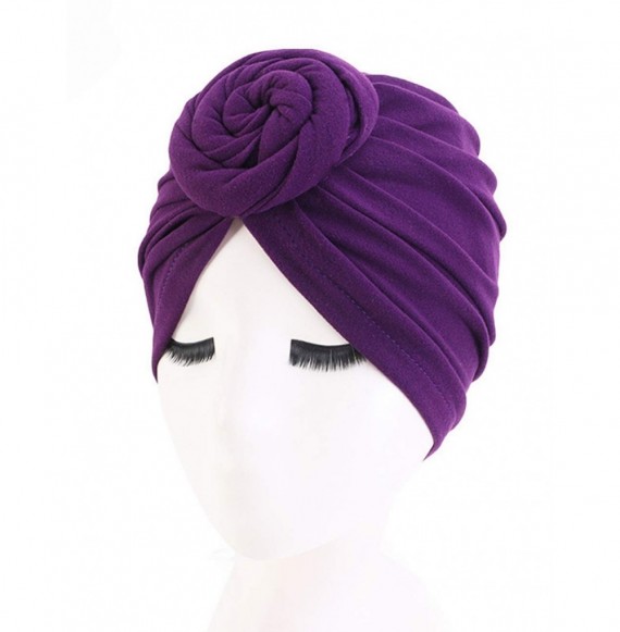 Skullies & Beanies Cotton Hair Bonnets Cap for Black Women Pattern Chemo Turban for Cancer Hair Loss Purple - CW197YGI45X