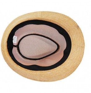 Fedoras Men Mesh Straw Summer Fedora Hat Short Brim Beach Sunhat Breathable Panama Cap - Brown - CJ18QWNW5XS